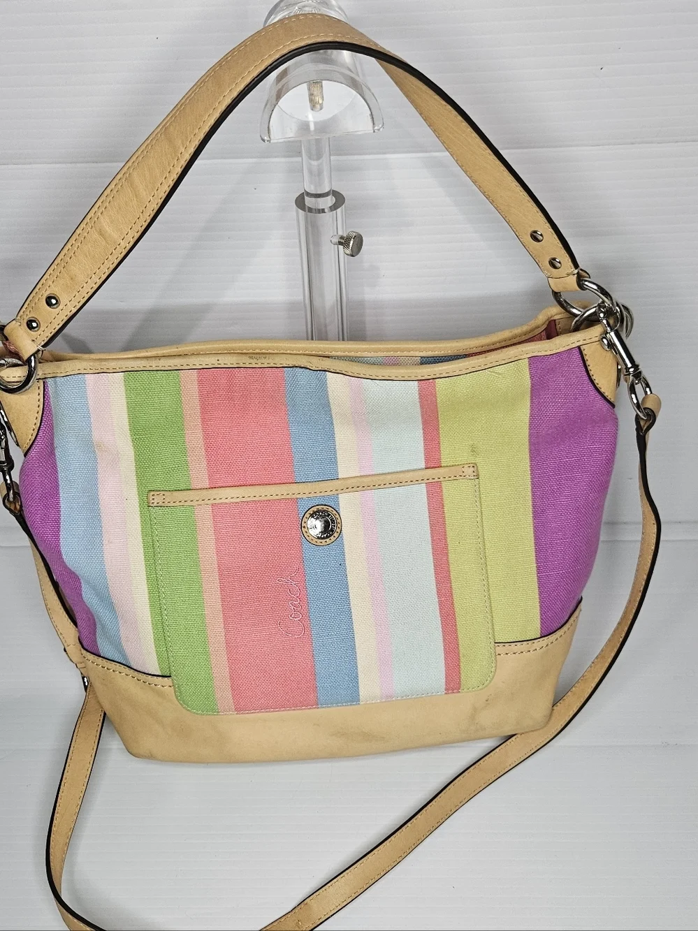 Vintage Y2K Coach Hamptons Legacy Stripe Rainbow Crossbody Shoulder Bag #19389 .